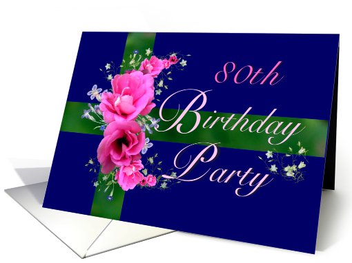 80th Birthday Party Invitations Pink Flower Bouquet card (625960)