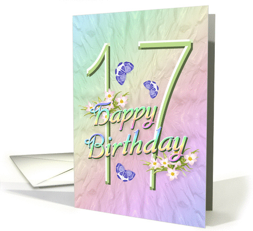 17th Birthday Flowers and Butterflies card (627609)