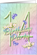 14th Birthday Party Invitations Flowers and Butterflies card