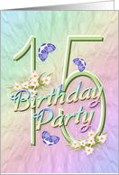 15th Birthday Party Invitations Flowers and Butterflies card