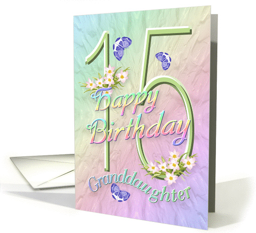 Granddaughter 15th Birthday Flowers and Butterflies card (627643)