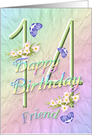Friend 14th Birthday Flowers and Butterflies card