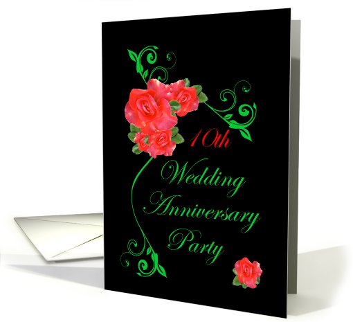 10th Wedding Anniversary Party Invitation Red Roses card (628982)