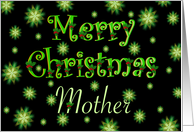 Mother Merry Christmas Green Stars and Holly card