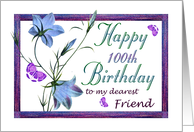 100th Birthday Friend, Bluebell Flowers and Butterflies card