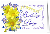 Surprise Birthday Party Invitations Yellow Daisy Bouquet card