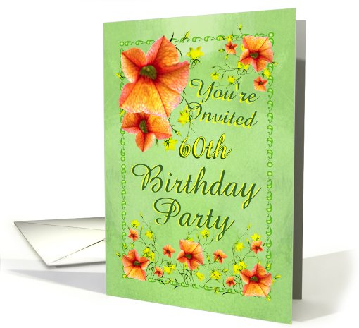 60th Birthday Party Invitation, Apricot Flowers card (642544)