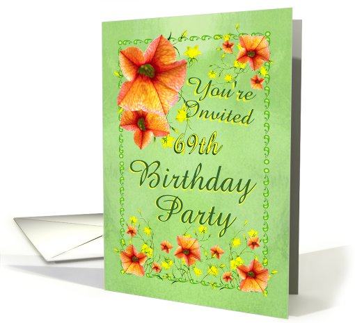 69th Birthday Party Invitations Apricot Flowers card (642640)