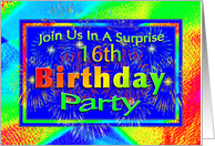 16th Surprise Birthday Party Invitations Fireworks! card