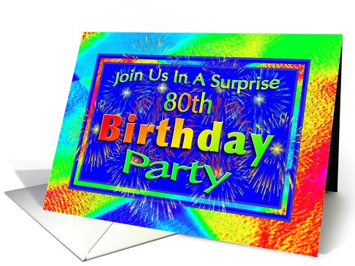 80th Surprise Birthday Party Invitations Fireworks! card (644128)
