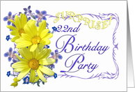22nd Surprise Birthday Party Invitations Yellow Daisy Bouquet card