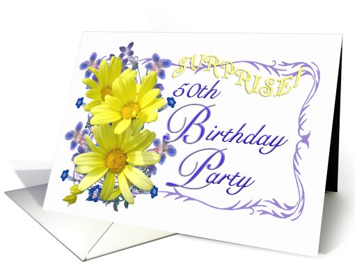 50th Surprise Birthday Party Invitations Yellow Daisy Bouquet card