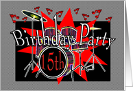 15th Birthday Party Invitation Musical Drums card