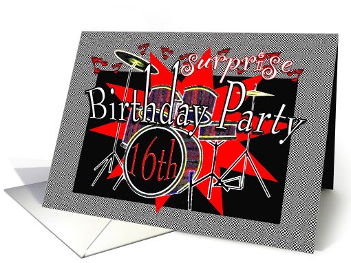 16th Surprise Birthday Party Invitation Musical Drums card (659095)