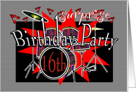 16th Surprise Birthday Party Invitation Musical Drums card