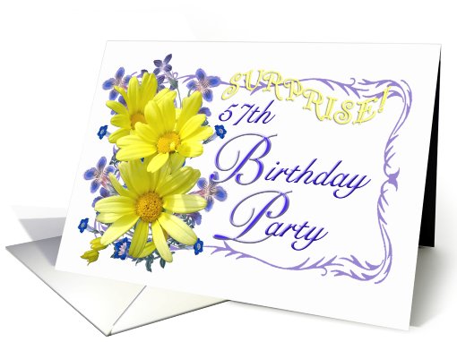 57th Surprise Birthday Party Invitations Yellow Daisy Bouquet card