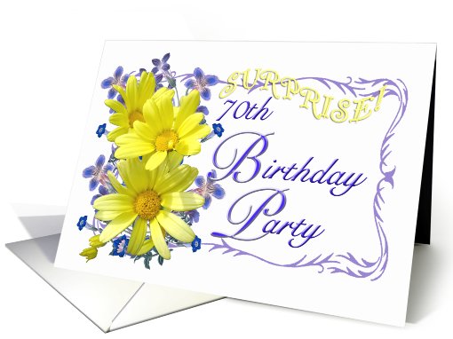 70th Surprise Birthday Party Invitations Yellow Daisy Bouquet card