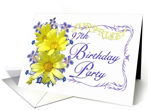 97th Surprise Birthday Party Invitations Yellow Daisy Bouquet card