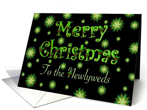 Newlyweds Merry Christmas Green Stars and Holly card (673452)