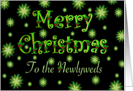 Newlyweds Merry Christmas Green Stars and Holly card