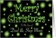 Dad and Step Mom Christmas Green Stars and Holly card