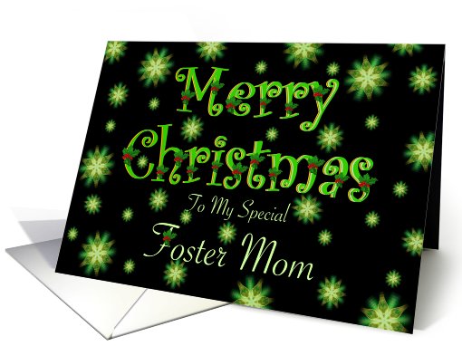 Foster Mom Christmas Green Stars and Holly card (674549)