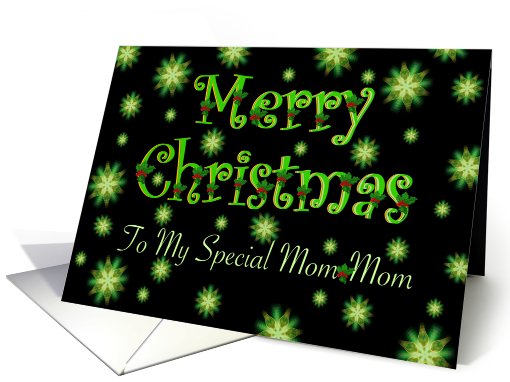 Mom Mom Christmas Green Stars and Holly card (676825)