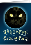 Cat in the Moon Halloween Birthday Party Invitations card