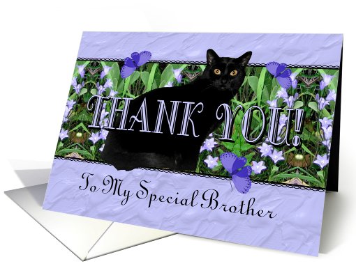 Brother Thank You Flowers, Butterflies and Cat card (709899)