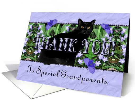 Grandparents Thank You Flowers, Butterflies and Cat card (710062)