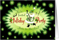Holiday Party Musical Santa Green Stars card