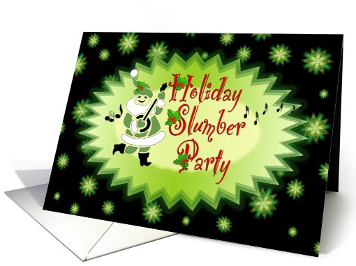 Holiday Slumber Party Green Stars and Musical Santa card (711747)