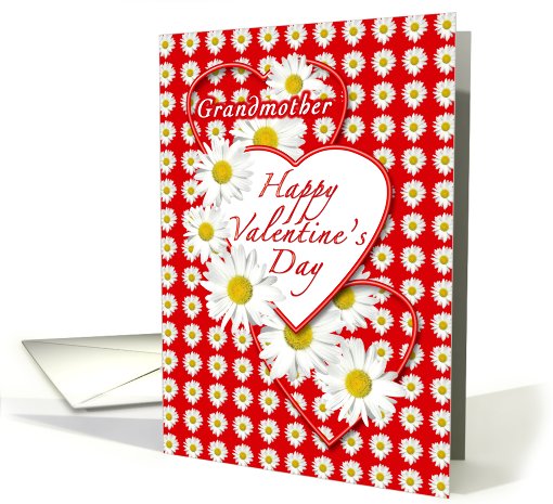 Grandmother - White Daisies and Red Hearts Valentine card (746606)