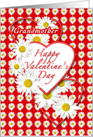 Grandmother - White Daisies and Red Hearts Valentine card