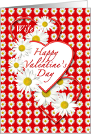 Wife - White Daisies and Red Hearts Valentine card