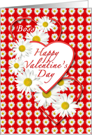 Boss - White Daisies and Red Hearts Valentine card