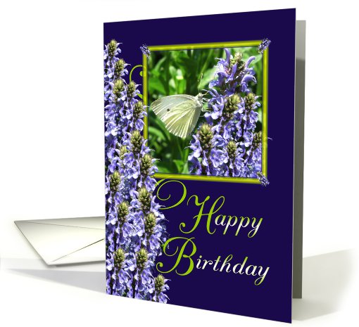 White Butterfly Garden Birthday card (785015)