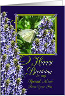 Mom from Son Happy Birthday White Butterfly Garden card