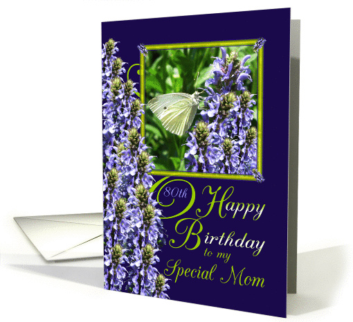 Mom 80th Birthday White Butterfly Garden card (802089)