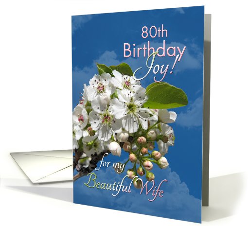 Wife 80th Birthday Joy and Love White Flowers card (807743)