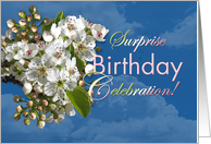 Surprise Birthday Invitation with White Spring Flowers card