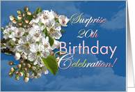 20th Surprise Birthday Invitation with White Spring Flowers card