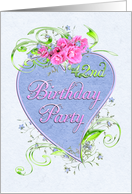 42nd Birthday Party Pink Flowers Blue Heart Invitations card
