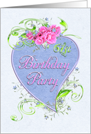 61st Birthday Party Pink Flowers Blue Heart Invitations card