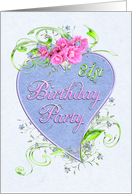 81st Birthday Party Pink Flowers Blue Heart Invitations card