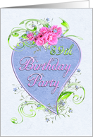 89th Birthday Party Pink Flowers Blue Heart Invitations card