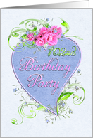 102nd Birthday Party Pink Flowers Blue Heart Invitations card