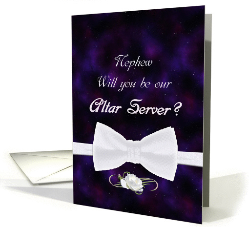 Nephew, Please Be Our Altar Server Elegant White Bow Tie card (837557)