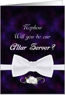 Nephew, Please Be Our Altar Server Elegant White Bow Tie card