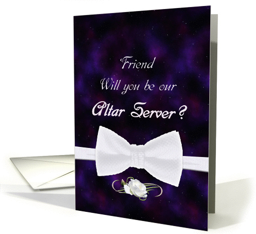 Friend, Please Be Our Altar Server Elegant White Bow Tie card (837562)